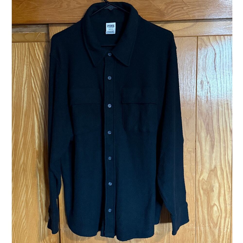 VS PINK Black Reverse Fleece Shacket / Shirt Jacket, Size L